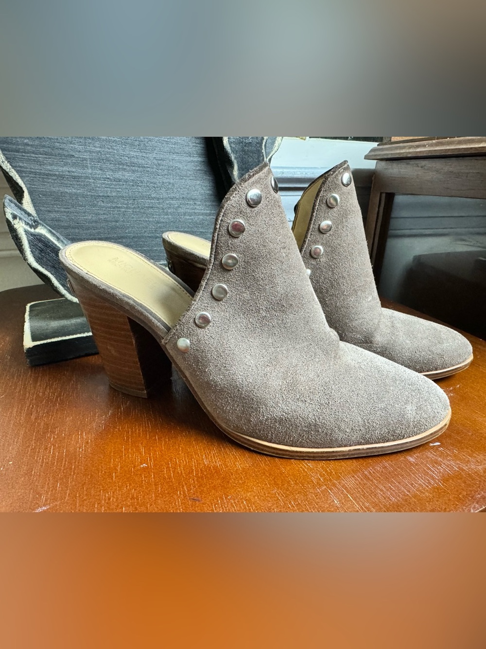 Michael Kors Taupe Suede Studded Slip-On Mules